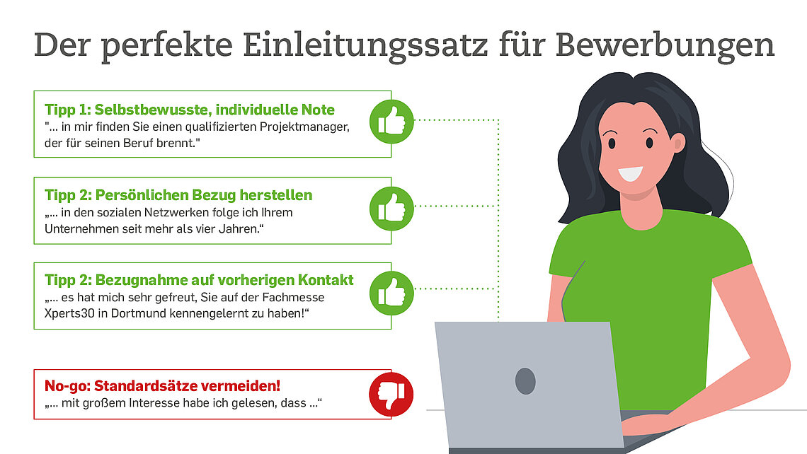 Infografik mit verschiedenen Einleitungssätzen für Bewerbungen